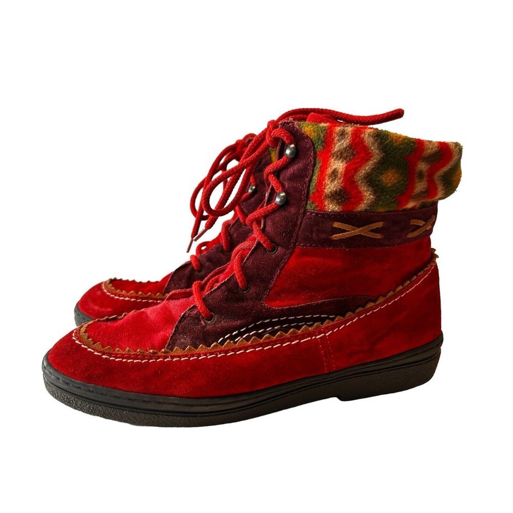 Vittorio Ricci Boots Aztec Red Suede and Calf Hair Made in Italy Size 8.5